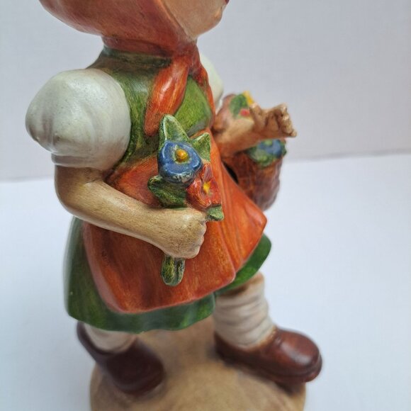 Red Riding Hood Girl Figurine Statue Chalkware Mold Handpainted Hummel Style - Picture 3 of 16